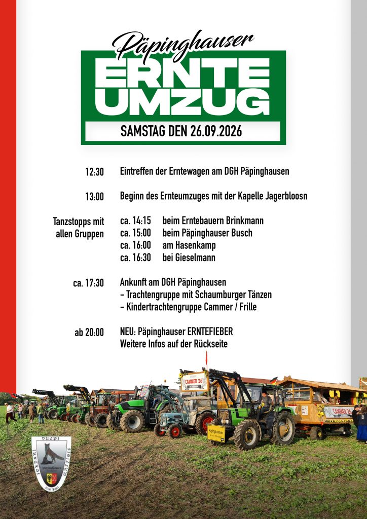 Päpinghausen Erntefest Flyer 2026 Vorderseite